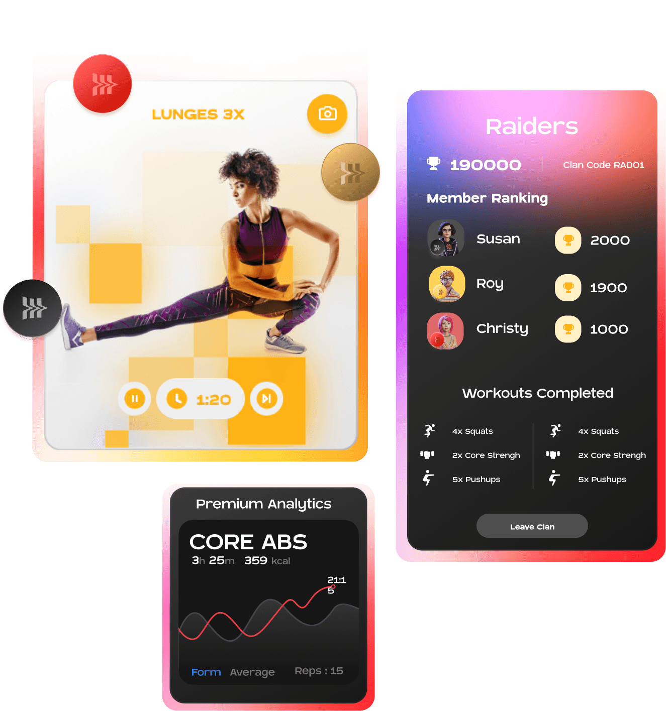 Insane AI workout analytics and social leaderboard components