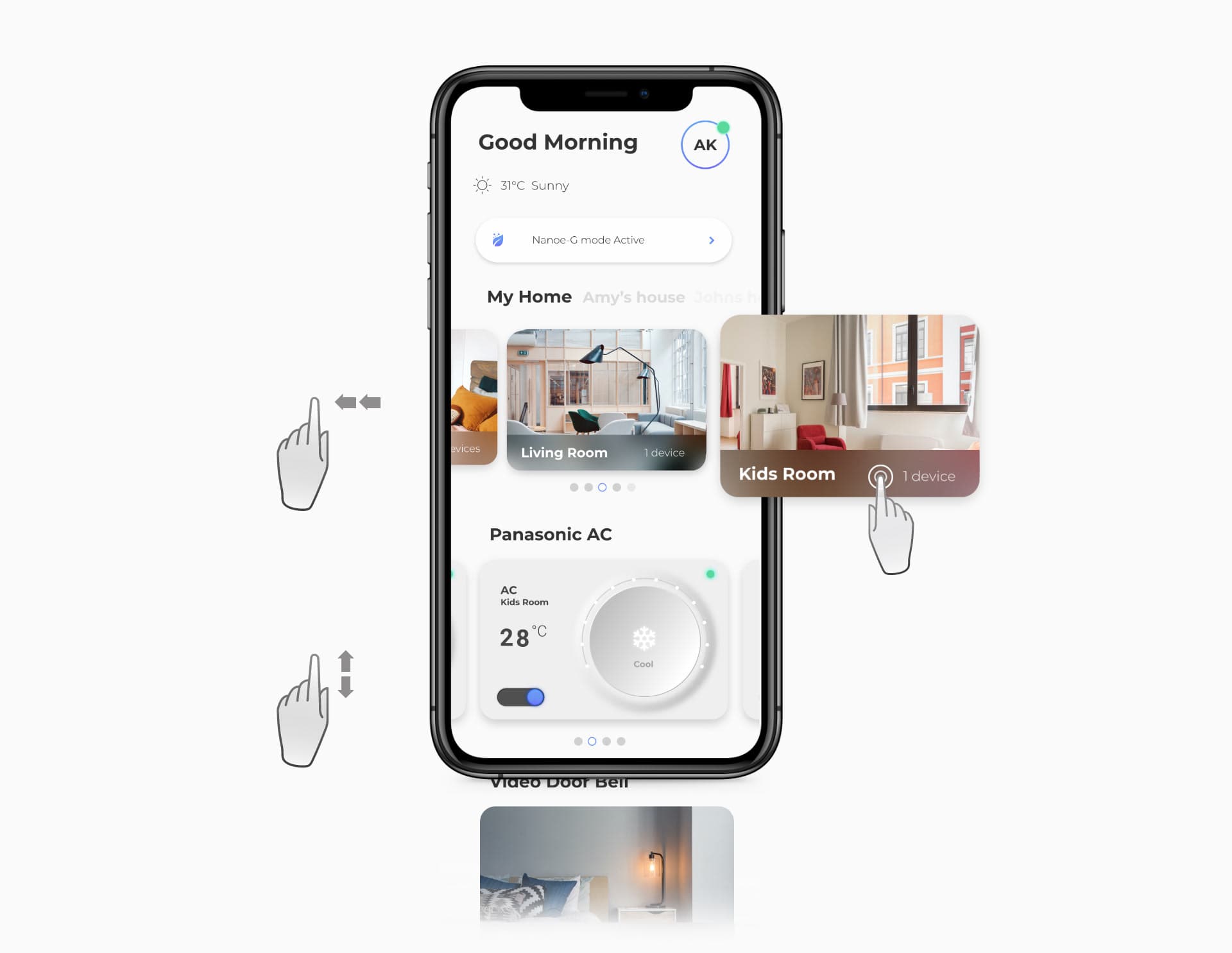 Panasonic Miraie layered dashboard widget interface