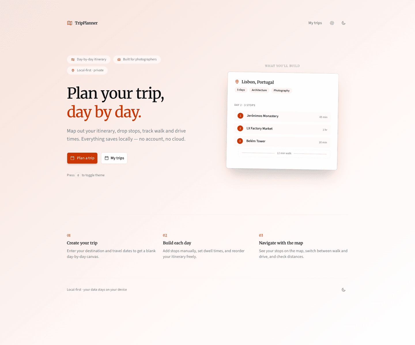 TripPlanner homepage preview